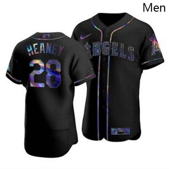 Men Los Angeles Angels 28 Andrew Heaney Men Nike Iridescent Holographic Collection MLB Jersey Black